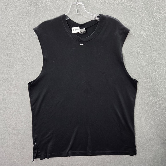 VINTAGE Nike Men Activewear Shirt L Black Tank Top Logo Center Swoosh Y2K - Picture 1 of 10